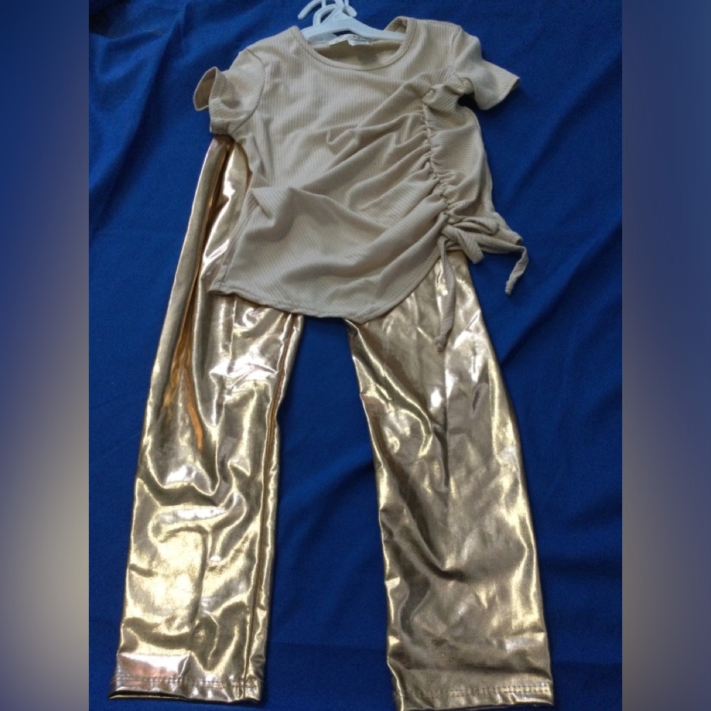 Cream Top and Gold Pants Set leggings dream girl 6X